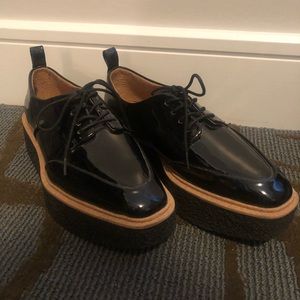 Paten leather black platform oxfords